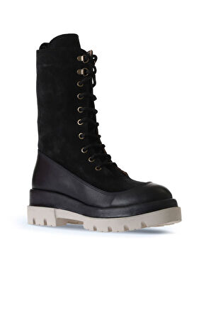 Bueno Shoes Siyah Deri-süet Kadın Dolgu Topuklu Bot 01wv2901