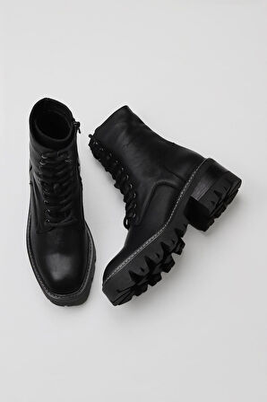 Bueno Shoes Siyah Deri Kadın Topuklu Bot 01wv3302