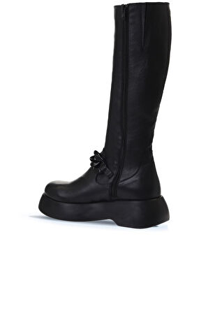 Bueno Shoes Siyah Deri Kadın Dolgu Topuklu Çizme 01wv5302