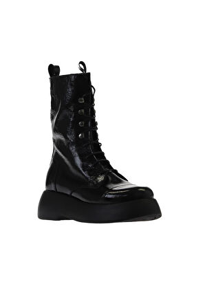 Bueno Shoes Siyah Kırışık Rugan Kadın Dolgu Topuklu Bot 01wv5306