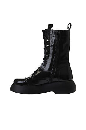 Bueno Shoes Siyah Kırışık Rugan Kadın Dolgu Topuklu Bot 01wv5306