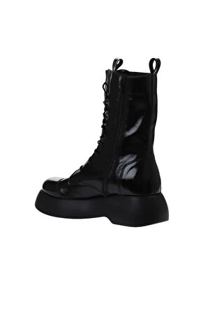 Bueno Shoes Siyah Kırışık Rugan Kadın Dolgu Topuklu Bot 01wv5306