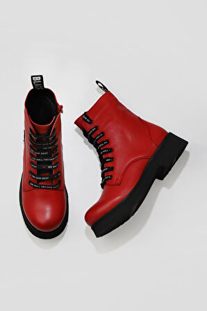 Bueno Shoes Kırmızı Deri Kadın Düz Bot 01wr8802