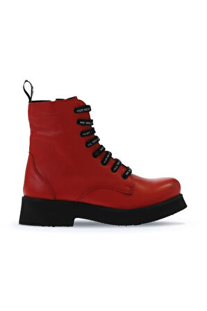 Bueno Shoes Kırmızı Deri Kadın Düz Bot 01wr8802
