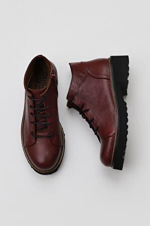 Bueno Shoes Bordo Deri Kadın Düz Bot 01wt0800