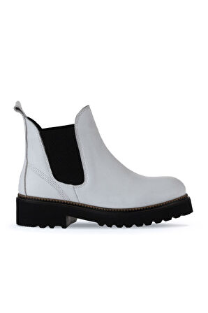 Bueno Shoes Beyaz Flotter Deri Kadın Düz Bot 01wt0801