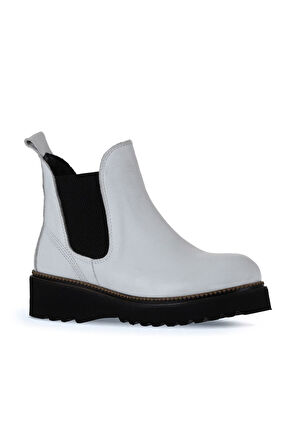 Bueno Shoes Beyaz Flotter Deri Kadın Düz Bot 01wt0801