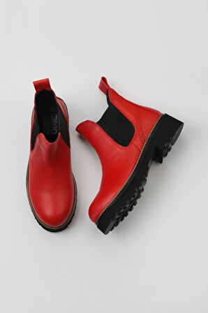 Bueno Shoes Kırmızı Flotter Deri Kadın Düz Bot 01wt0801