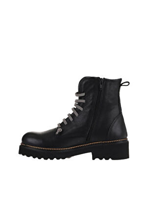 Bueno Shoes Siyah Vizon Deri Kadın Düz Bot 01wt0813
