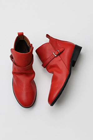 Bueno Shoes Kırmızı Flotter Deri Kadın Düz Bot 01wp2310