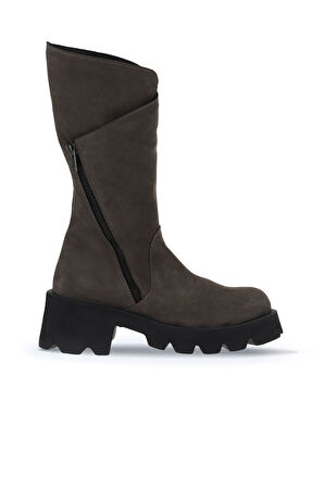 Bueno Shoes Gri Nubuk Kadın Düz Çizme 01wt1701