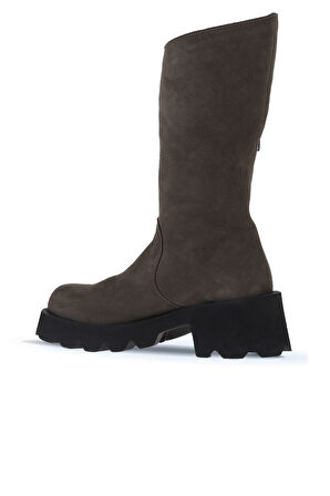 Bueno Shoes Gri Nubuk Kadın Düz Çizme 01wt1701