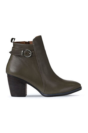 Bueno Shoes Haki Deri Kadın Topuklu Bot 01wp4209