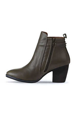 Bueno Shoes Haki Deri Kadın Topuklu Bot 01wp4209