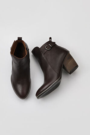 Bueno Shoes Kahverengi Deri Kadın Topuklu Bot 01wp4209