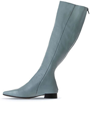 Bueno Shoes Mavi Deri Kadın Düz Çizme 01wr3009
