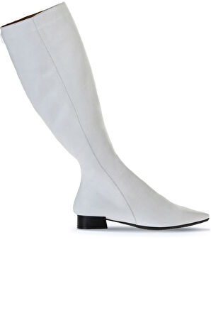 Bueno Shoes Beyaz Deri Kadın Düz Çizme 01wr3009