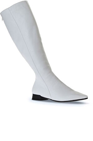 Bueno Shoes Beyaz Deri Kadın Düz Çizme 01wr3009