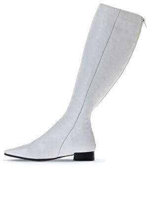 Bueno Shoes Beyaz Deri Kadın Düz Çizme 01wr3009