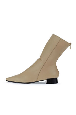 Bueno Shoes Bej Deri Kadın Topuklu Bot 01wr3011