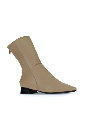 Bueno Shoes Bej Deri Kadın Topuklu Bot 01wr3011