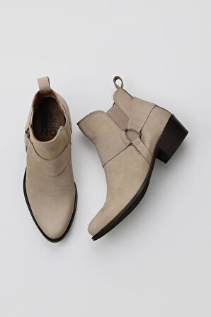 Bueno Shoes Bej Nubuk Kadın Topuklu Bot 01wr5705