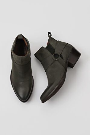Bueno Shoes Haki Koyu Nubuk Kadın Topuklu Bot 01wr5705