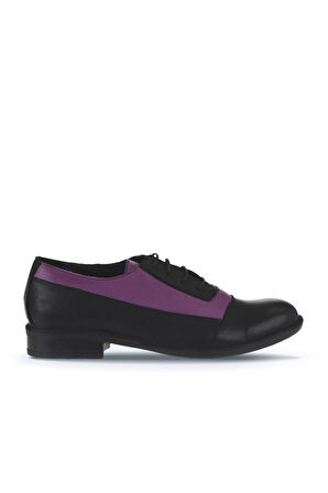 Bueno Shoes Siyah Lila Deri Kadın Düz Ayakkabı 01wt2600