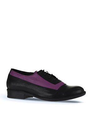 Bueno Shoes Siyah Lila Deri Kadın Düz Ayakkabı 01wt2600