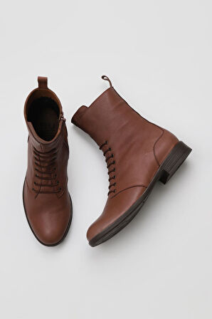 Bueno Shoes Kahverengi Deri Kadın Düz Bot 01wt2603
