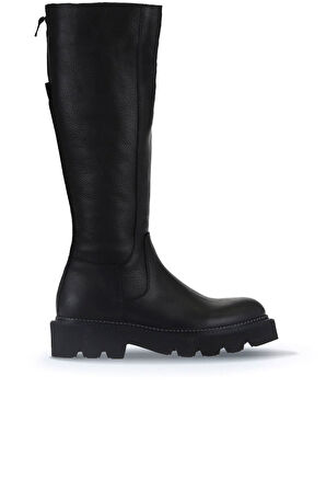Bueno Shoes Siyah Flotter Deri Kadın Düz Çizme 01wr3407