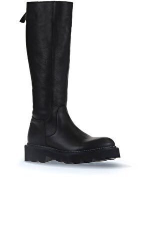 Bueno Shoes Siyah Flotter Deri Kadın Düz Çizme 01wr3407
