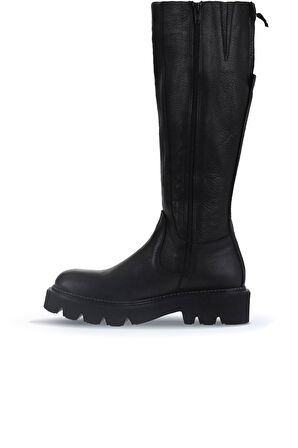Bueno Shoes Siyah Flotter Deri Kadın Düz Çizme 01wr3407