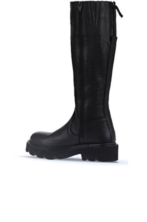 Bueno Shoes Siyah Flotter Deri Kadın Düz Çizme 01wr3407