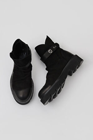 Bueno Shoes Siyah Nubuk Kadın Düz Bot 01wr3408