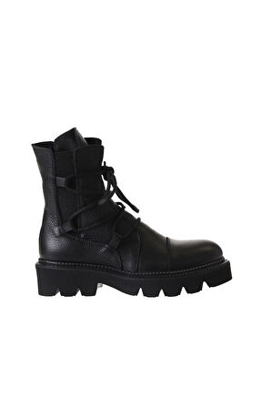Bueno Shoes Siyah Flotter Deri Kadın Düz Bot 01wr3410