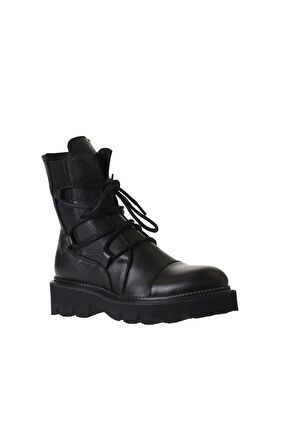 Bueno Shoes Siyah Flotter Deri Kadın Düz Bot 01wr3410