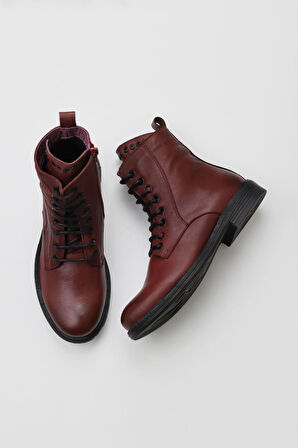 Bueno Shoes Bordo Deri Kadın Düz Bot 01wr3704