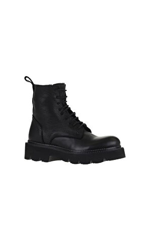 Bueno Shoes Siyah Flotter Deri Kadın Düz Bot 01wt1100