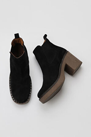 Bueno Shoes Siyah Süet Kadın Topuklu Bot 01wt2900