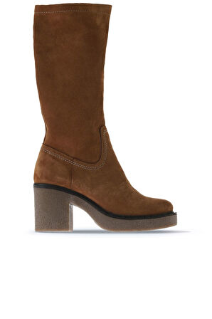 Bueno Shoes Taba Süet Kadın Topuklu Çizme 01wt2903