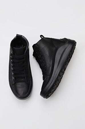 Bueno Shoes Siyah Flotter Deri Kadın Dolgu Topuklu Bot 01wr3800