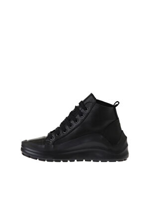Bueno Shoes Siyah Flotter Deri Kadın Dolgu Topuklu Bot 01wr3800