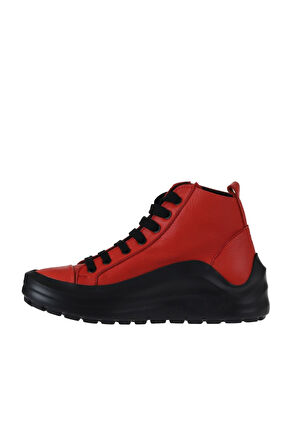 Bueno Shoes Kırmızı Flotter Deri Kadın Dolgu Topuklu Bot 01wr3800