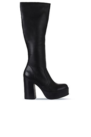 Bueno Shoes Siyah Deri Kadın Topuklu Çizme 01wv5005