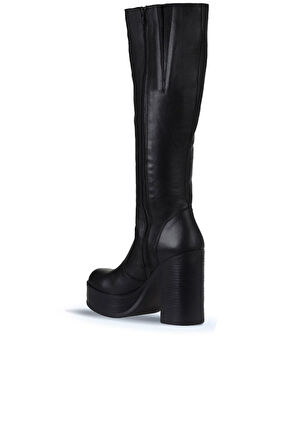 Bueno Shoes Siyah Deri Kadın Topuklu Çizme 01wv5005