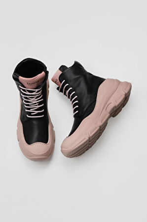 Bueno Shoes Siyah Pudra Deri Kadın Spor Bot 01wv8800