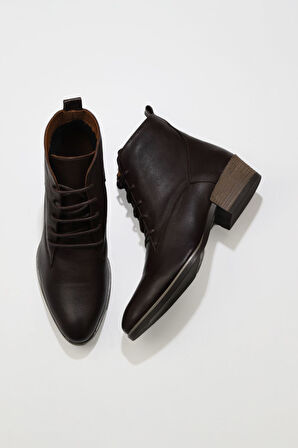 Bueno Shoes Kahverengi Deri Kadın Topuklu Bot 01wp1315