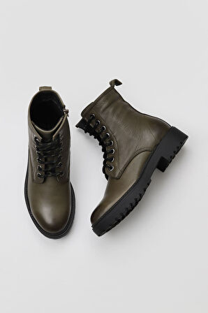Bueno Shoes Haki Deri Kadın Düz Bot 01wr4208