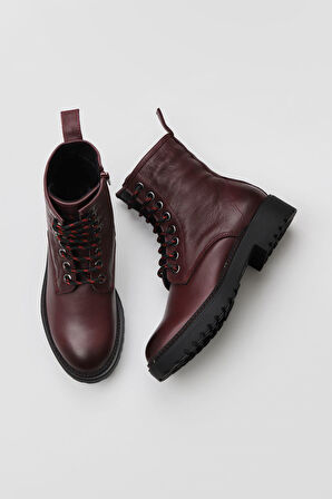 Bueno Shoes Bordo Deri Kadın Düz Bot 01wr4208